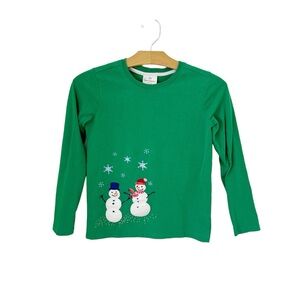 Hanna Andersson 140 Green Snowman Appliqué Tee